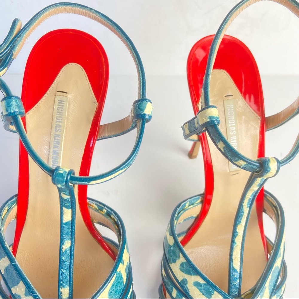 Nicholas Kirkwood red white blue green snakeskin sandals - Picture 2 of 9